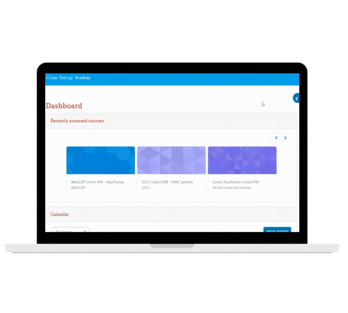 Clean Energy Academy LMS dashboard built by LIFE3