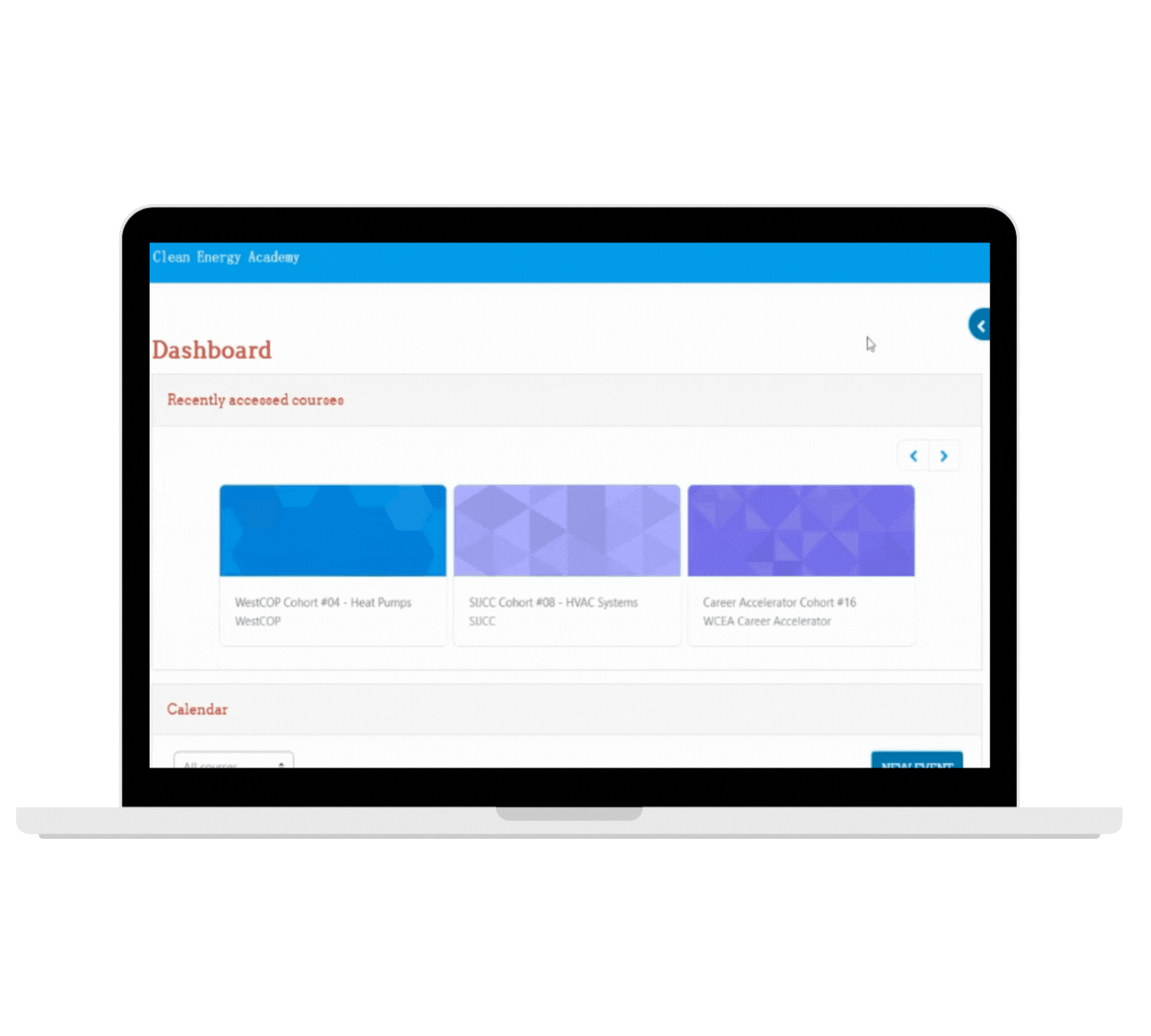 Clean Energy Academy LMS dashboard built by LIFE3