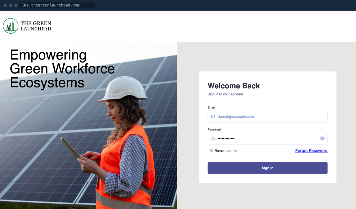 The Green Launchpad learning platform sign-in page