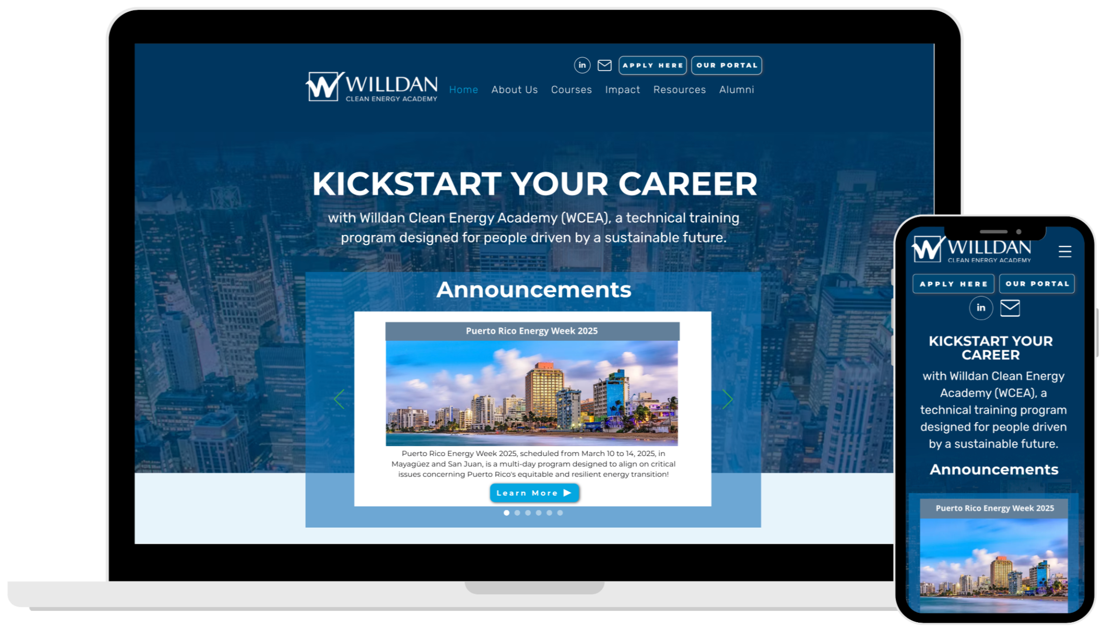 Willdan Clean Energy Academy website, designed and built by LIFE3
