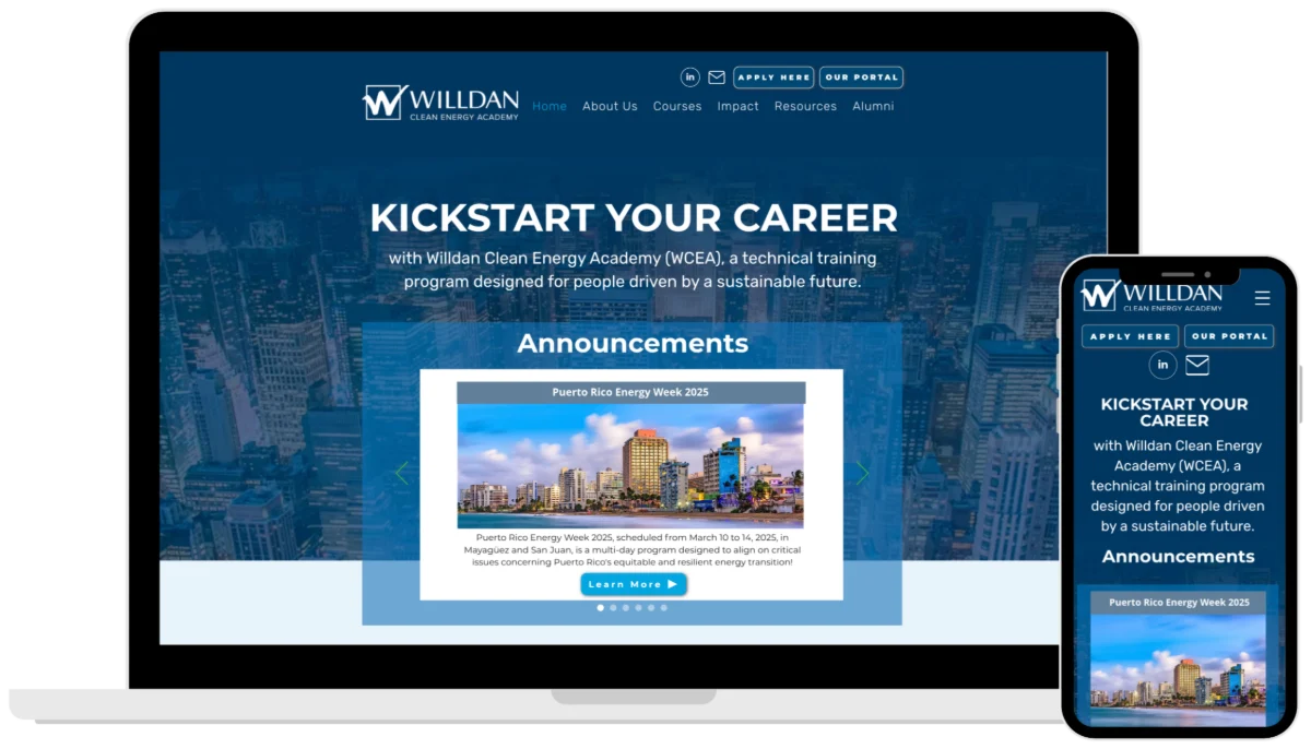 Willdan Clean Energy Academy website, designed and built by LIFE3